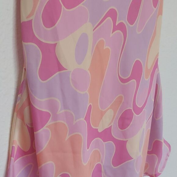 Bright Pink & Yellow Silky Sleeveless Slip Mini Dress Size 6 - Picture 4 of 10